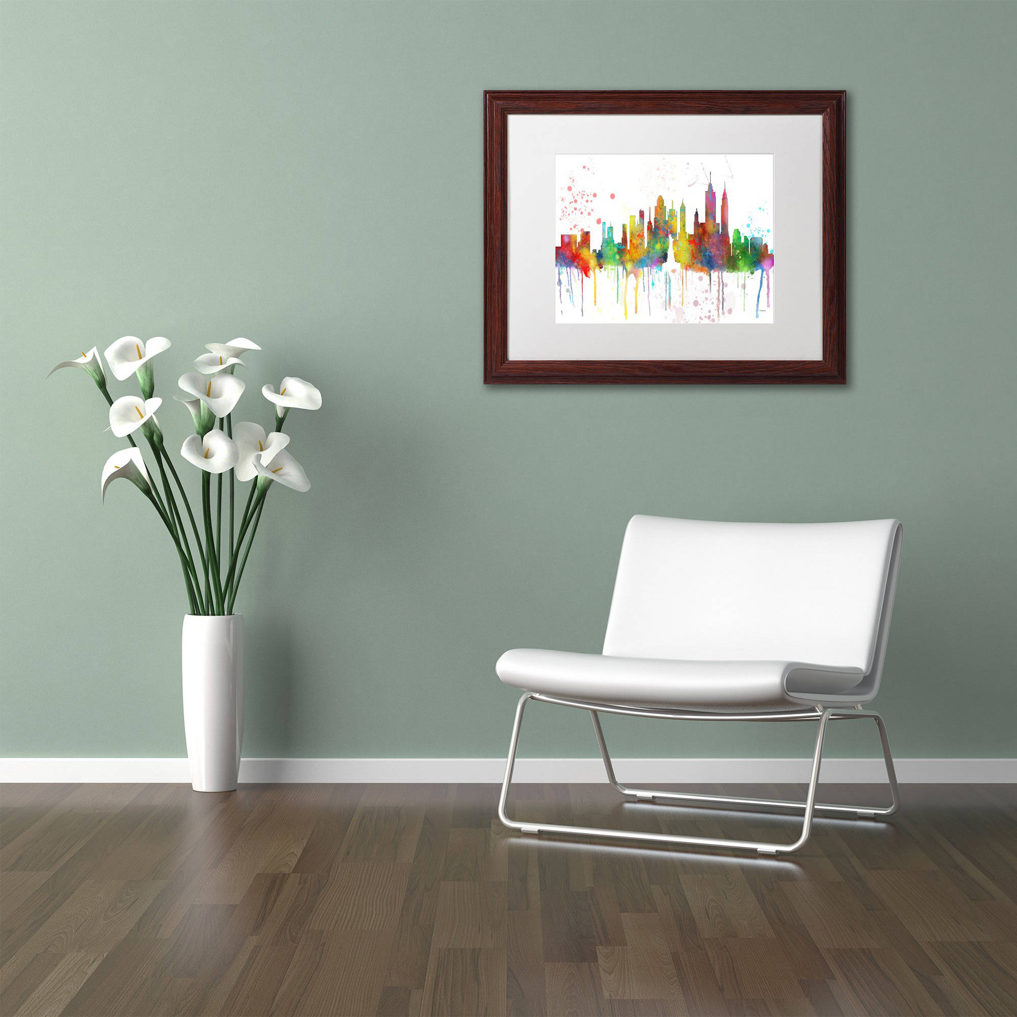Trademark Fine Art "New York New York Skyline Mclr-1" Canvas Art by Marlene Watson, White Matte, Wood Frame