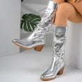 thumbnail image 6 of Aihuaihua Metallic Cowboy Boots Women Chunky Heel Sparkle Wide Calf Western Boots Pointed Toe Pull On Cowgirl Boots for Women, 6 of 9