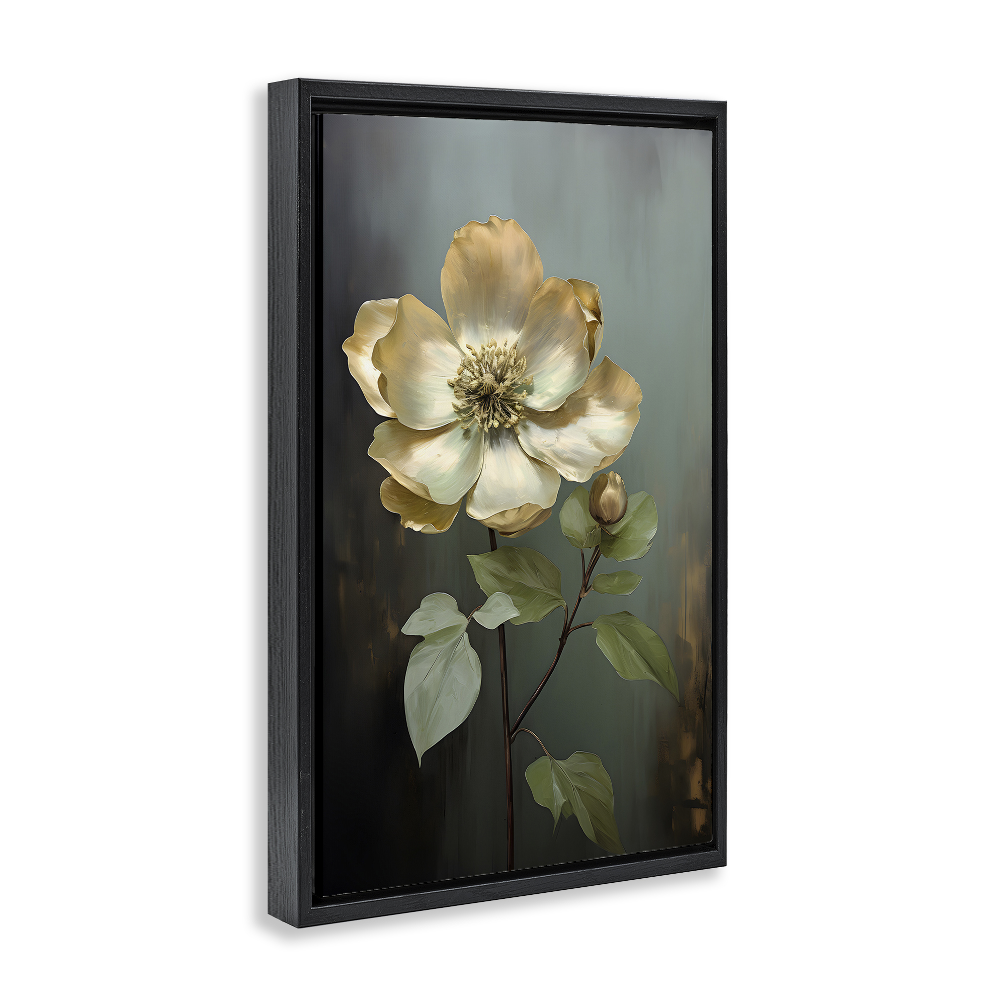 Stupell Industries White Floret Petals Botanical & Floral Painting Black Floater Framed Art Print Wall Art, 21 x 31