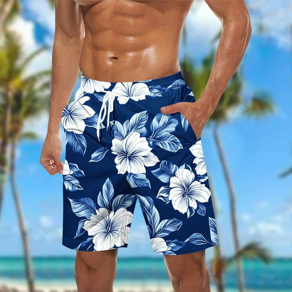 Seeotter Hawaiian Men Swim Trunks Quick Dry Printed UPF 50 Swimwear Bathing Suit for Big Boys Beach Swim Boards Shorts