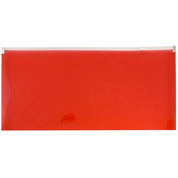 JAM Paper No. 10 Plastic Zip Envelopes, 5 1/4 x 10, Red, 12/Pack