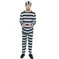 thumbnail image 1 of Striped Prison Uniform Cosplay Costume Black and White Long Sleeve T-shirt Pants with Hat for Halloween, 1 of 1