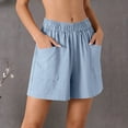 thumbnail image 2 of Bxsruta Women's Cotton Shorts High Waist Loose Fit Elastic Waistband Wide Leg with Pockets for Summer Casual Lounge, 2 of 7