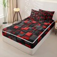 thumbnail image 2 of Homewish 3D Plaid Print Zipper Twin Comforter Sets with Fitted Sheet and 2 Pillowcases,Black Red Zipper Bedding Set,Black Reversible,4pcs, 2 of 8