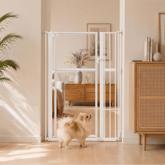 Unipaws 56" Extra Tall Pet Gate, Clear Acrylic Tall Cat Gate, White