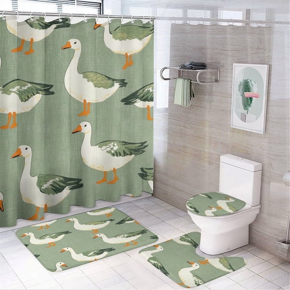 4Pcs Shower Curtain Set with Rugs Cute Geese Non-Slip Rugs And Toilet Mat Lid Rug Accessories Duck Decor Bathroom Decor Sets for Bathroom Decor Set 72inch X 72inch