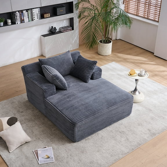 Jopath Oversized Chaise Longue Chair Indoor, Modern Upholstered Corduroy Deep Seat Sofa Bed with Throw Pillows and Armrests, Sleeper Sofa Couch for Living Room, Bedroom Apartment