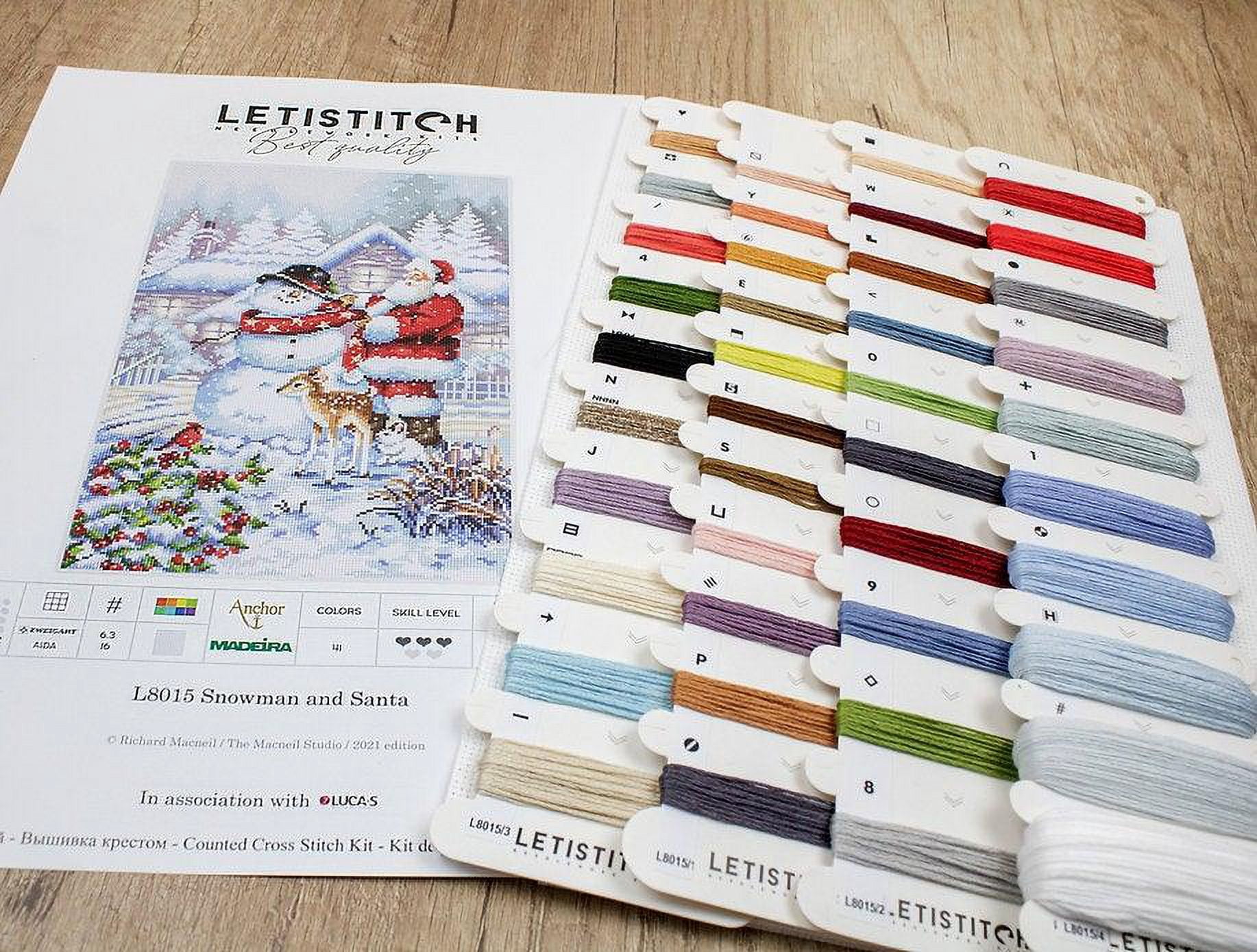 Counted Cross Stitch Kit Snowman and Santa L8015 Needlework Easy Small Red White By LetiStitch Canvas Cotton
