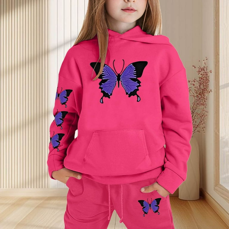 Byoo Little Girls' Clothing Set Butterfly Print Hoodie Sweatpants