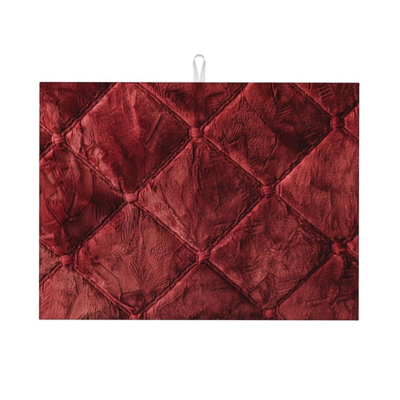Red Grid Dish Drying Mat XL for Kitchen Counter Microfiber Absorbent Leaves Dish Draining Mat Reusable Washable Large 18"x24"