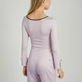 thumbnail image 5 of Lounge Women's Long Sleeve Pajama Set with Decorative Bows and Soft Wide Leg Pants - Large, Purple, 5 of 7