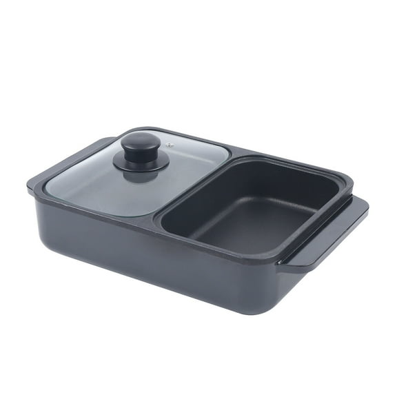 1200W Hot Pot with Grill, Electric Hot Pot and Frying Pan, Shabu Pot with Grill, 2 in 1 Indoor Non-Stick Pot and Griddle, Dual Temperature Control, Fast Heating for BBQ Steak Noodles