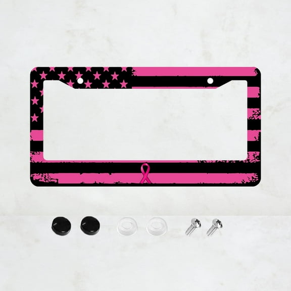 Breast Cancer Awareness Pink Ribbon License Plate Prame Aluminum Rust-Proof Auto Parts License Plate Decorative Screws Fit Standard 2 Holes 1 U.S. License Plate, 12.2x 6.3 Inch