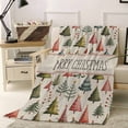 thumbnail image 2 of Merry Christmas Tree Throw Flannel Blanket 32x48In Vintage Green Pink Trees Abstract Winter Super Soft Cozy Bed Blanket, Lightweight Plush Fuzzy Bed Throw for Bedroom Sofa Couch Living Room, 2 of 4