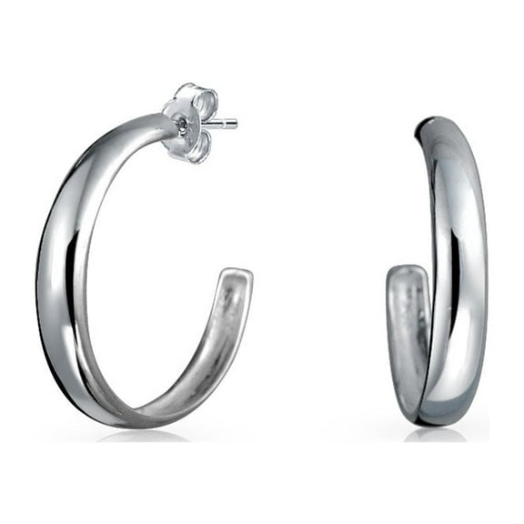 Bling Jewelry Womens Lightweight Round Dome Hoop Huggie Earrings in Polished Sterling Silver 1 Inch