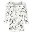 thumbnail image 4 of Nrmvnmi Womens 3/4 Length Sleeve Cotton Tops Casual Floral Print Round Neck Summer Tops Loose Fit Elastic and Lightweight Blouse For Women, 4 of 4