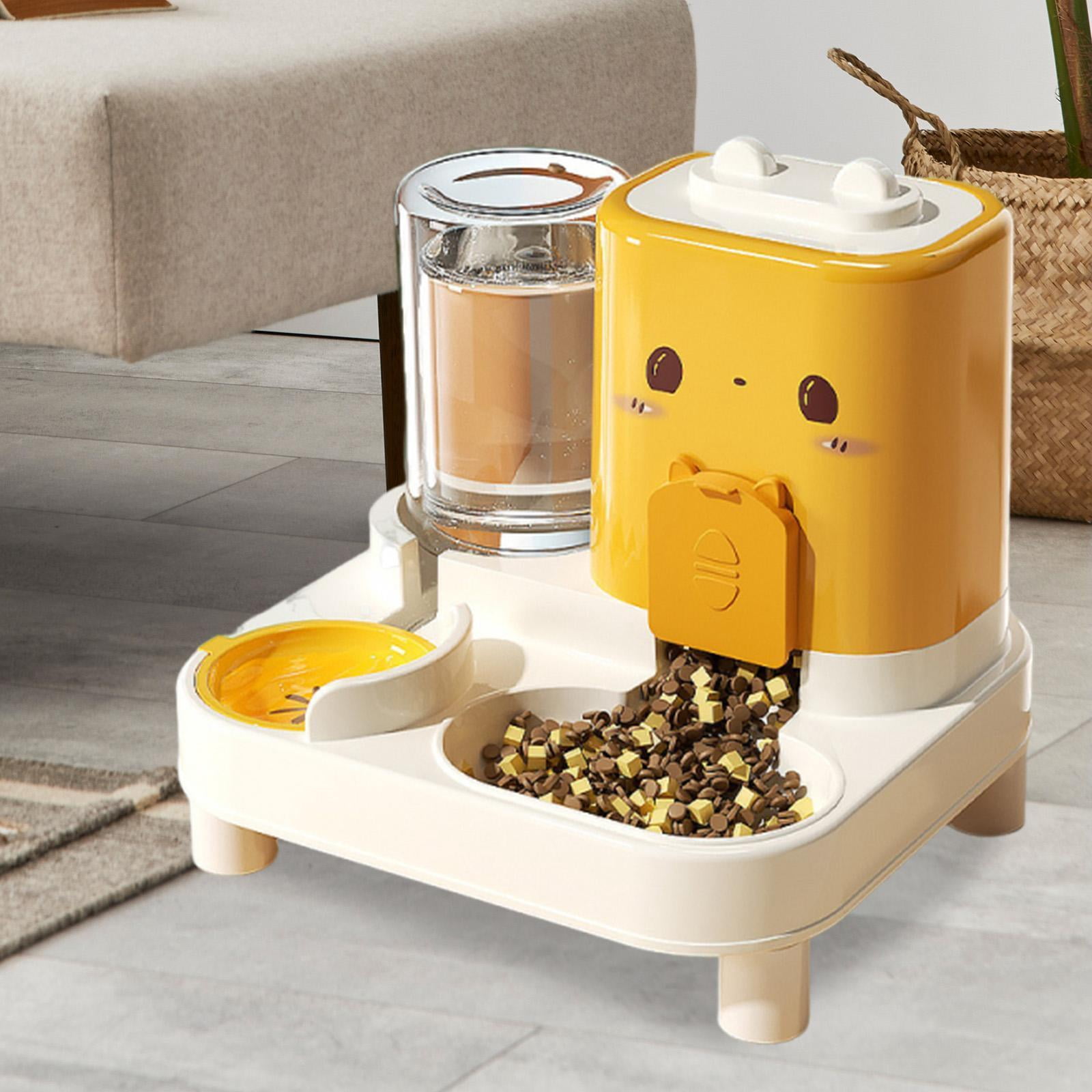 Serenable Automatic Cat Feeder and Water Dispenser Automatic Pet Feeder Convenient Compact Household Food feed Pet Food Bowl for Kitten Yellow