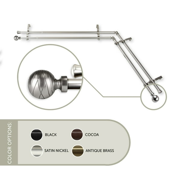 Lynn Double Corner Window Curtain Rod 13/16 inch 66-120" - Satin Nickel