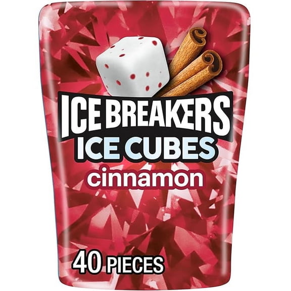 ICE BREAKERS Ice Cubes Cinnamon Sugar Free Chewing Gum Bottle, 3.24 oz (40 Pieces)