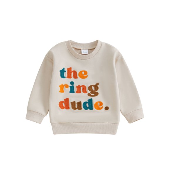 Toddler Baby Boy Sweatshirt 6 12 18 24 Months 2T 3T 4T Letter Embroidery Crew Neck Long Sleeve Pullover Tops Casual Streetwear for Winter Fall