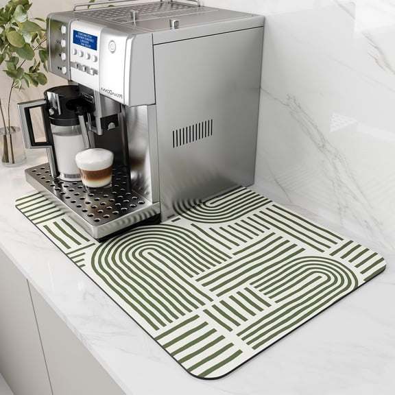 Coffee Bar Mat Light Green Coffee Mat Non Slip Rubber Backed Dish Drying Mat Anti-Slip Cafe Bar Accessories for Kitchen Counter Coffee Maker or Machine, 11.8x15.7 inch