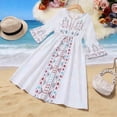 thumbnail image 4 of gdxvjhbj Robe d'Anniversaire pour Filles Robe d'Été pour Filles Col Carré Manches Courtes Taille Croisée Robe Trapèze Décontractée Mini Taille 8-9 (Blanc, 8-9 Ans), 4 of 9