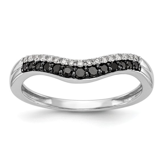 14K White Gold Ring Band Wedding Diamond Round Black &