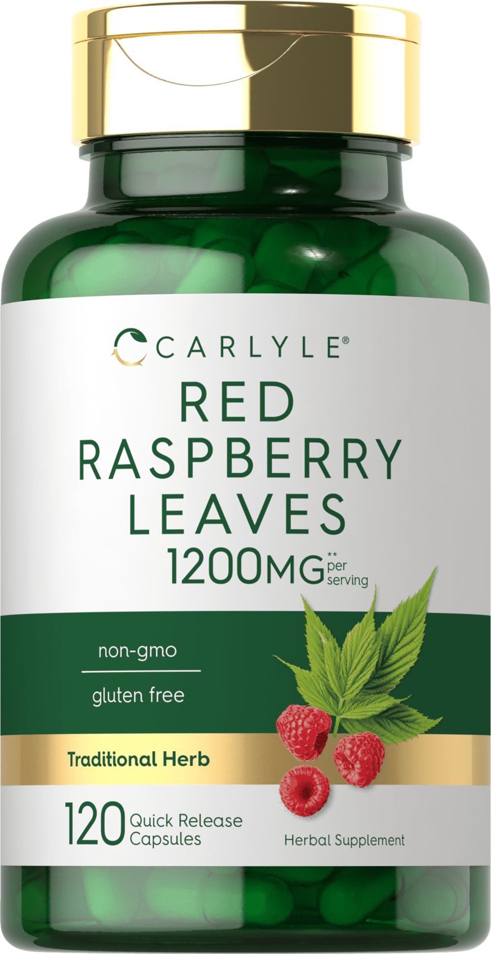 Red Raspberry Leaf Capsules | 1200mg | 120 count | Non-GMO and Gluten Free Formula | Traditional Herbal Extract | by Carlyle