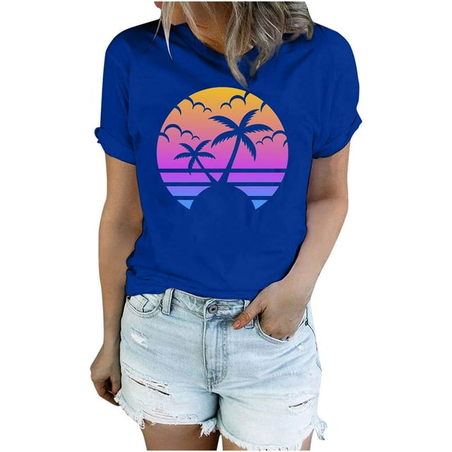 Tops Décontractés pour Femmes Sexy Mode Été Col Rond T-Shirt Imprimé Manches Courtes Tops Blouse