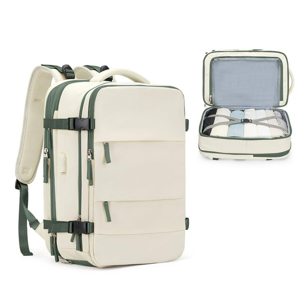 Mochila Coofay, casual, de viaje, ampliable, beige y verde
