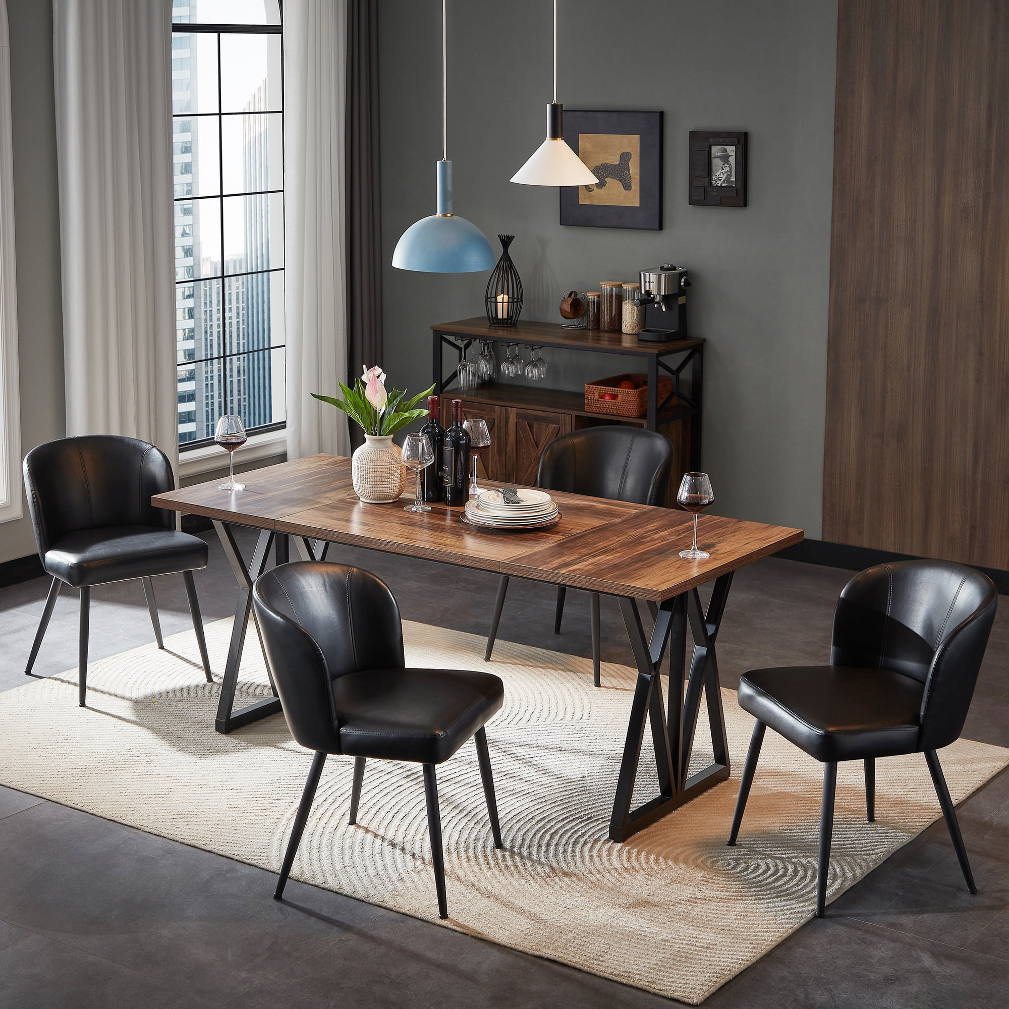 Sailvan Dining Chairs Set of 2, Modern Living Room Chairs, Leather Kitchen Chairs, Mid Century Style Upholstered Chairs for Dining room, With Cushion Seat And Metal Legs, Easy Assembly, Black