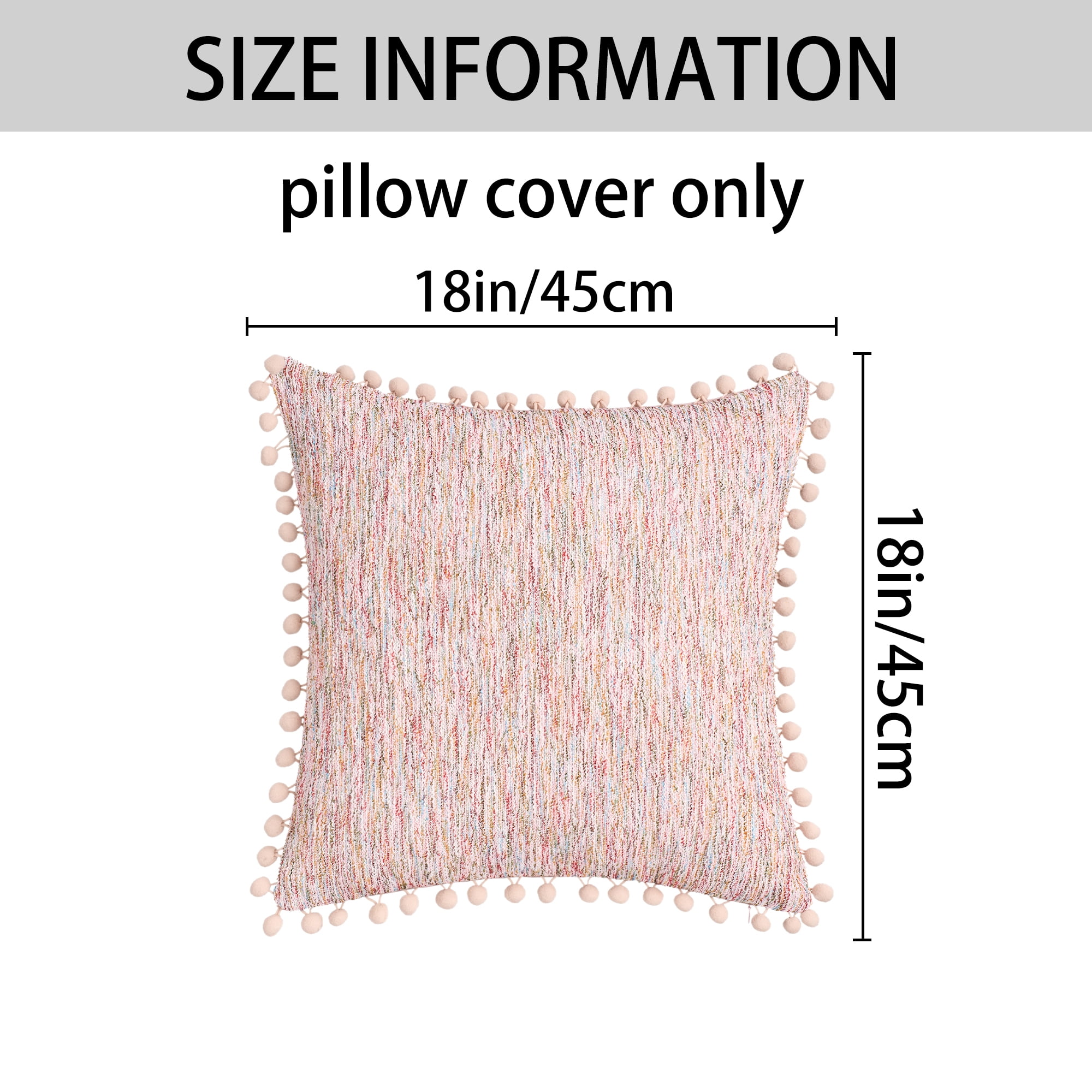 Unique Bargains Pack of 2 Chenille Throw Pillow Covers with Pom-poms 18" x 18" Pink