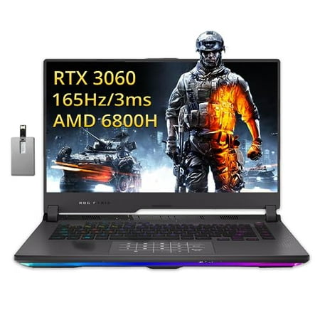 ASUS ROG Strix G15 15.6" WQHD Gaming Laptop, AMD Ryzen7 6800H, NVIDIA GeForce RTX 3060, 64GB DDR5 RAM, 4TB SSD, Thermal Grizzly Cooling, RGB Keyboard, VR-Ready, Gray, Win 11 Pro, 32GB USB Card