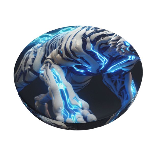Disketp Futuristic Blue Light White Tiger Funda Redonda para Taburete, Funda de Cojín para Silla de Bar Suave y Elástica-13 inch