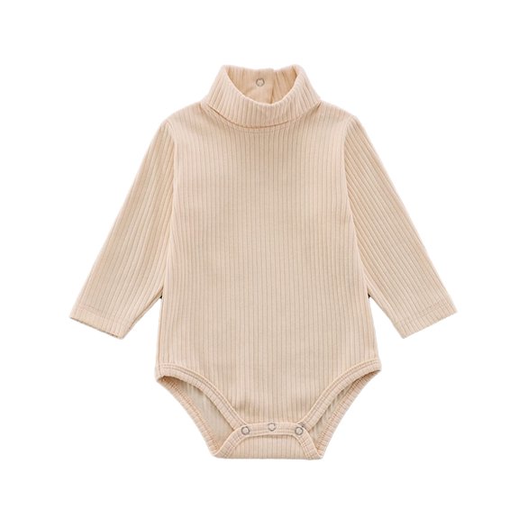 Tisuna Girls Fall Romper Solid Color Long Sleeve High Neck Snap Button Bodysuit Soft Comfortable Everyday Wear Jumpsuit Size 12-18 Months