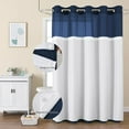 thumbnail image 3 of TuKang Navy Blue Waffle Weave Shower Curtains, No Hook Shower Curtain with Snap in Fabric Liner, Waffle Weave Polyester Fabric Shower Curtain with See Through Top Window, 72"X75", 3 of 10