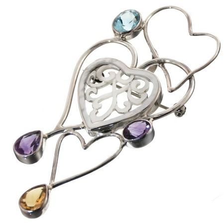Silver And Mother Of Pearl Cufflinks - Heart Blue Topaz Amethyst Carved Mother Of Pearl Shell Filigree 925 Silver Pendant, 3 1/8