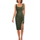 thumbnail image 2 of Gibobby Vestido sexy para mujer verano casual cuello redondo botón roscado vestido ajustado inferior cordón vestido(Verde,M), 2 of 3