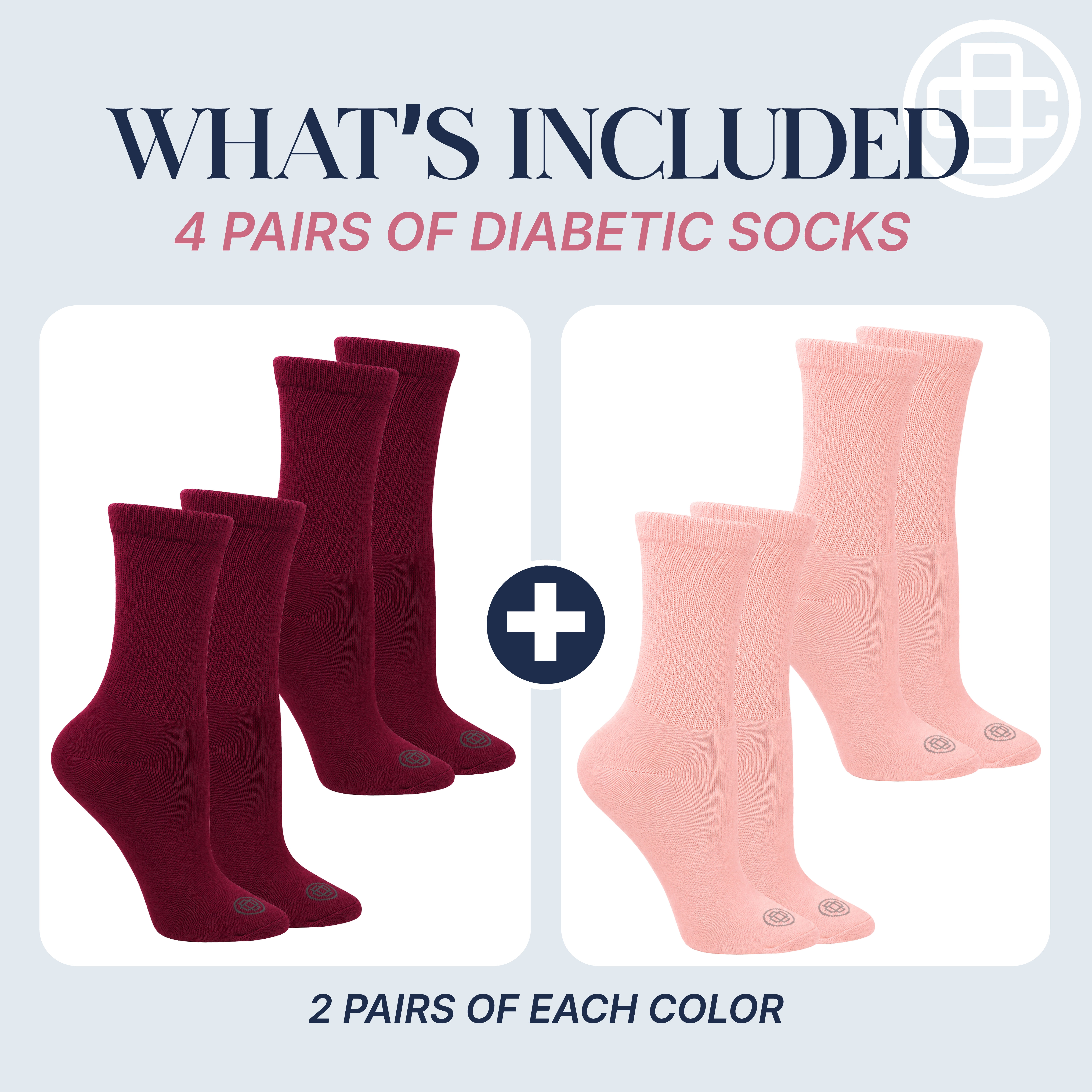 Doctor's Choice Diabetic Full Cushion Crew Women's Socks, Medium, Women's Shoe Size 6-10, 4 Pack