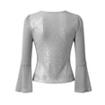 thumbnail image 6 of Olyvenn Womens Ruffle 3/4 Sleeve Tops Lightweight Sparkly Elegant Dressy Blouses Sexy Double Layers Cute Mesh Tunic Shirts Gray XL, 6 of 7