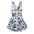 thumbnail image 2 of COEQINE Cute Swim Dress for Girls, One Piece Swimsuit with Flowy Skirt & Built-in Liner, Scoop Neck & Fixed Straps in V-Back Swimwear for Beach Pool, Ages 5-6, Tropical Palm Tree Blue Beige, 2 of 8