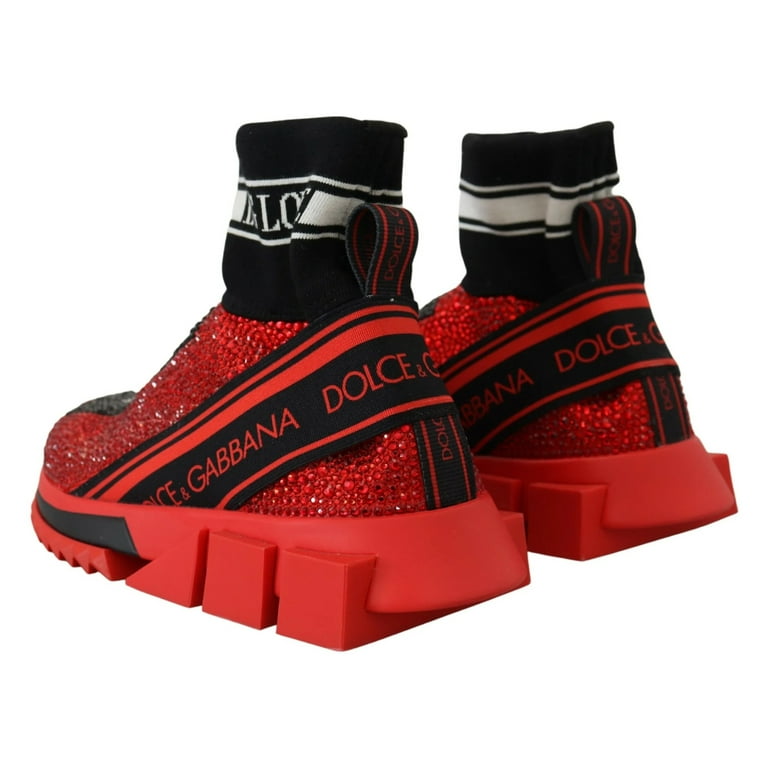 Dolce Gabbana Red Bling Sorrento Sneakers Socks Shoes