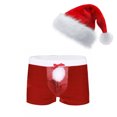 thumbnail image 1 of CHICTRY Ensemble de Noël pour Hommes Tenues de Père Noël 2 Pcs Boxeurs Rouges Shorts de Vacances avec Chapeau Rouge TTG, 1 of 7