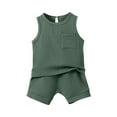 thumbnail image 5 of Atogsazn Baby Boys Summer Clothes Set Toddler Linen Sleeveless Tank Top Shorts Outfit with Pocket Green 6-9 Months, 5 of 9