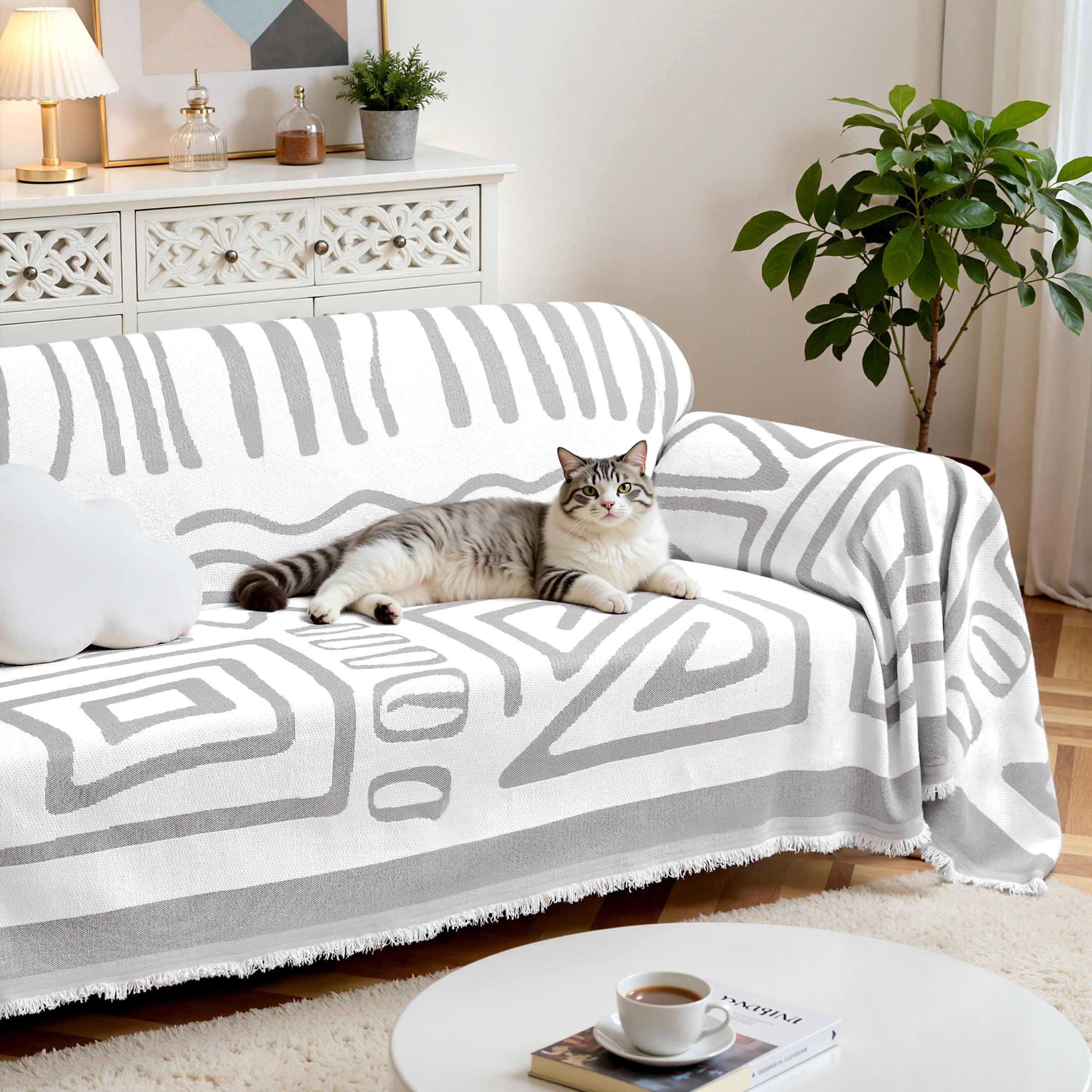 Dyfun Boho Reversible Loveseat Cover - Pet-Proof Chenille Sofa Protector & Decorative Throw for 2-Cushion Couches, 71"x118"