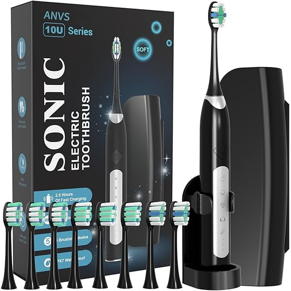 wonima02 Sonic Electric Toothbrushes for Adults, 8 Brush Heads Electric Toothbrush Deep Clean 5 Modes, Rechargeable Travel Toothbrushes Fast Charge with 2 Minutes Smart Timer (White)