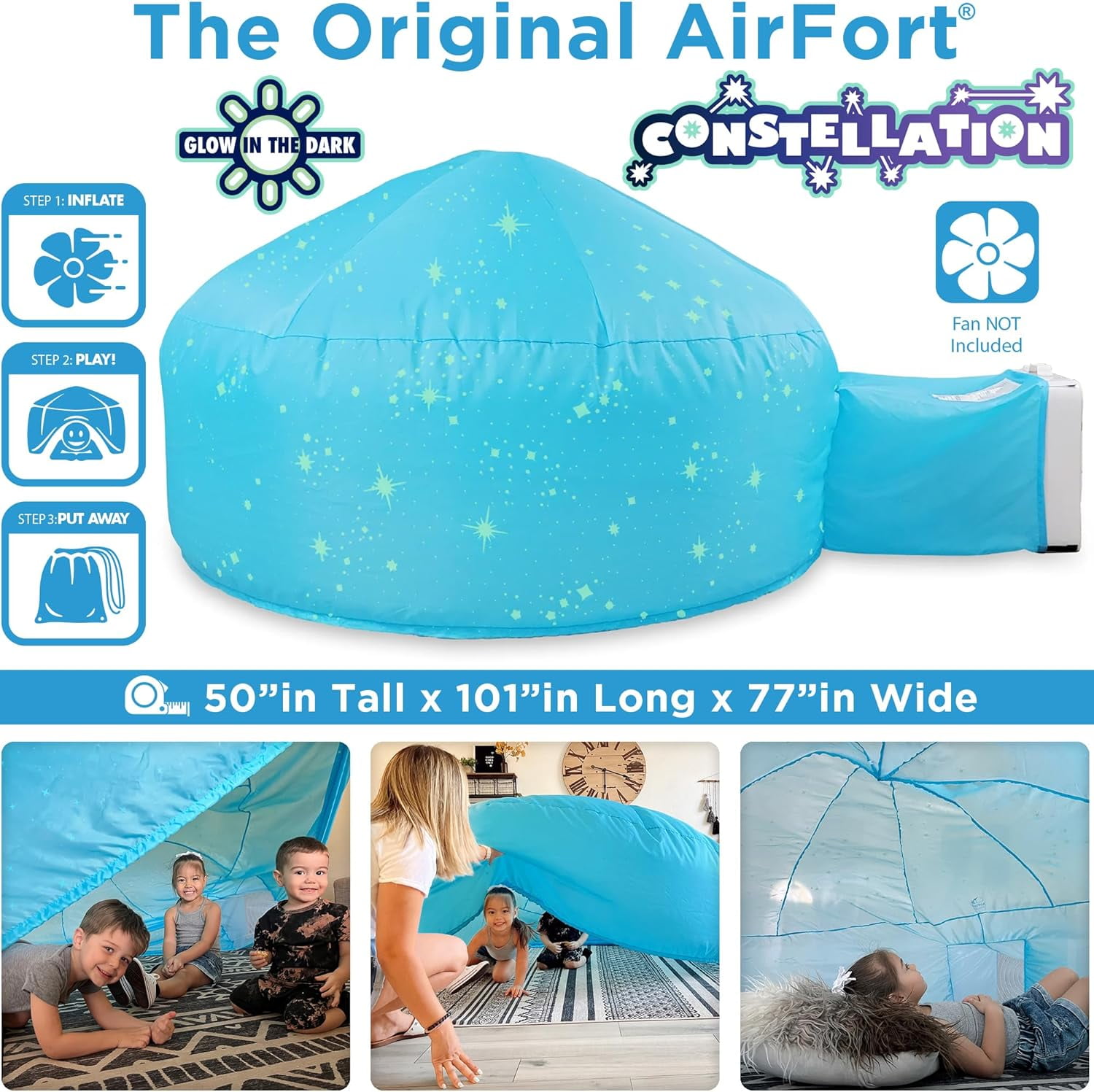 The Original Patented AirFort - Build A Fort in 30 Seconds, Inflatable Fort for Kids, Play Tent for 3-12 Years, A Playhouse Where Imagination Runs Wild, Fan not Included (Constellation)