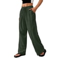thumbnail image 4 of Women's Boho Wide Leg Linen Pants Drawstring Waist Casual Loose Vacation Trousers, M, 4 of 5