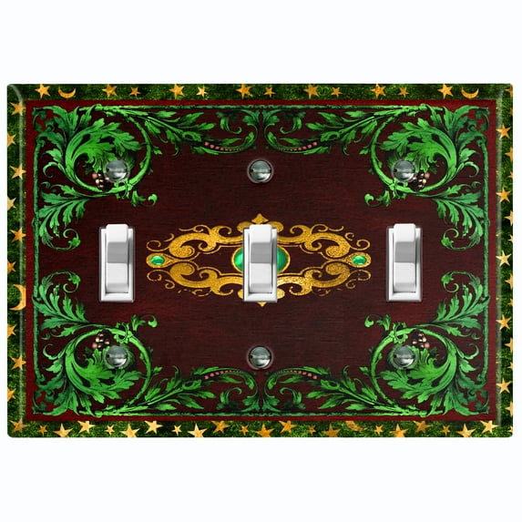 Metal Light Switch Plate Cover Elegant Green Maroon Starry Night Damask Frame FRA022