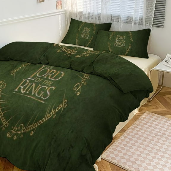 Lord of the Rings Duvet Covers Pillowcases 3 Piece Set 79"x90",Circle Green Texture Bedding Inspiration Ideas Family Bedrooms Decor Gifts All-Season